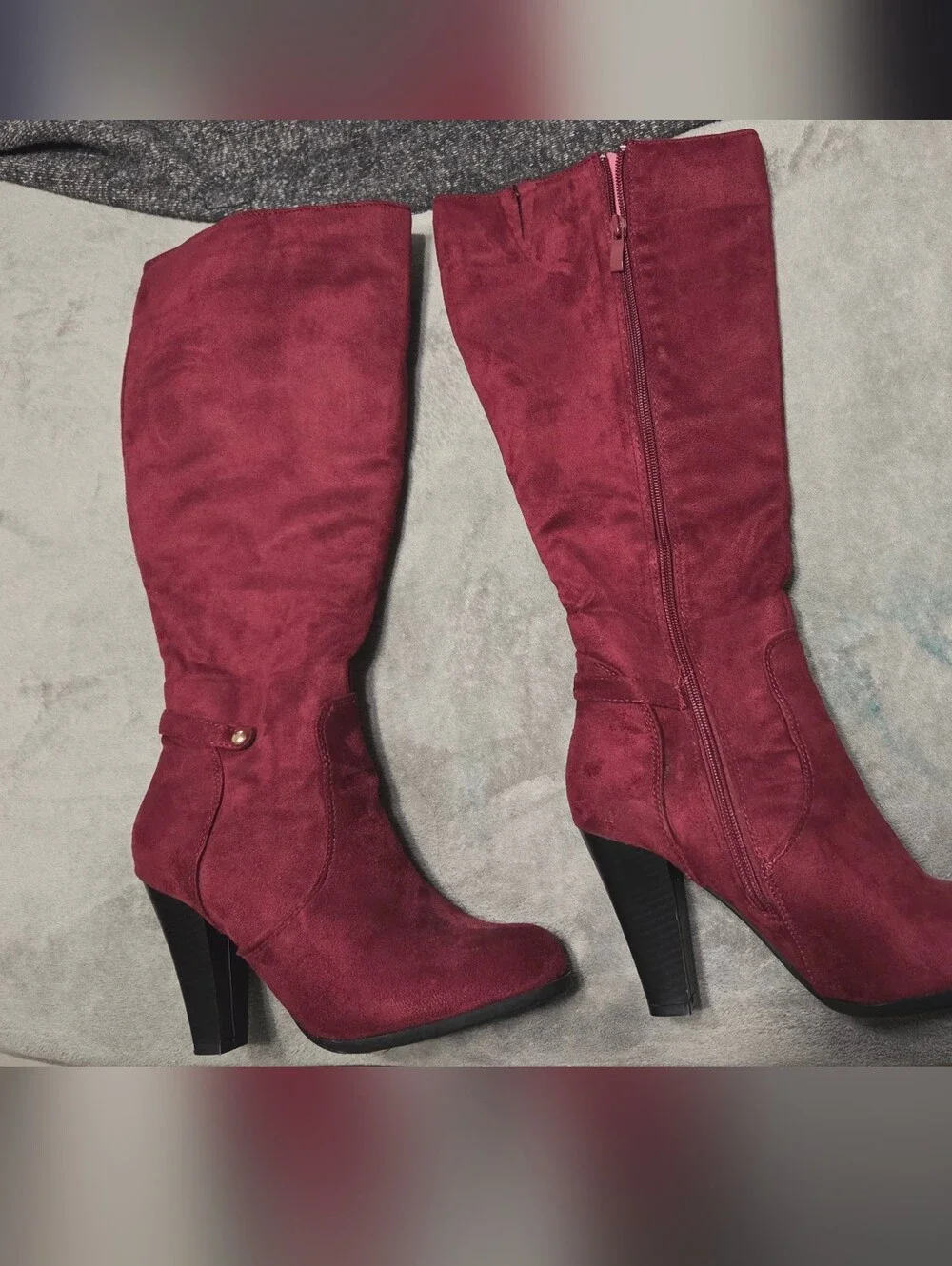 Women's Over-the-Knee Burgundy Suede High Heel Boots